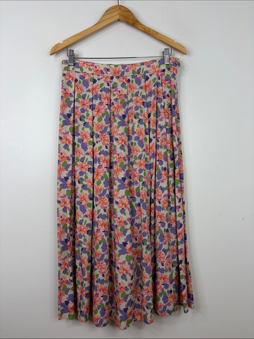 Vintage Pendleton Skirt Womens Medium 10 Pink Purple Floral Pleated Midi Retro